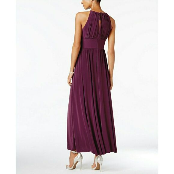 New! R&M RICHARDS Women's Beaded Waist Front-Slit Maxi Dress Color Merlot - Picture 2 of 4